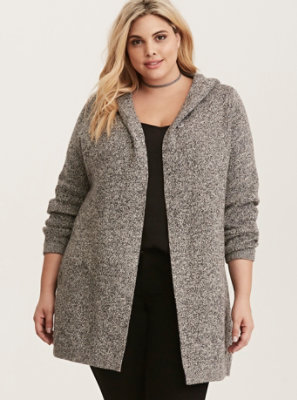 Plus Size - Marled Knit Hooded Sweater Coat - Torrid