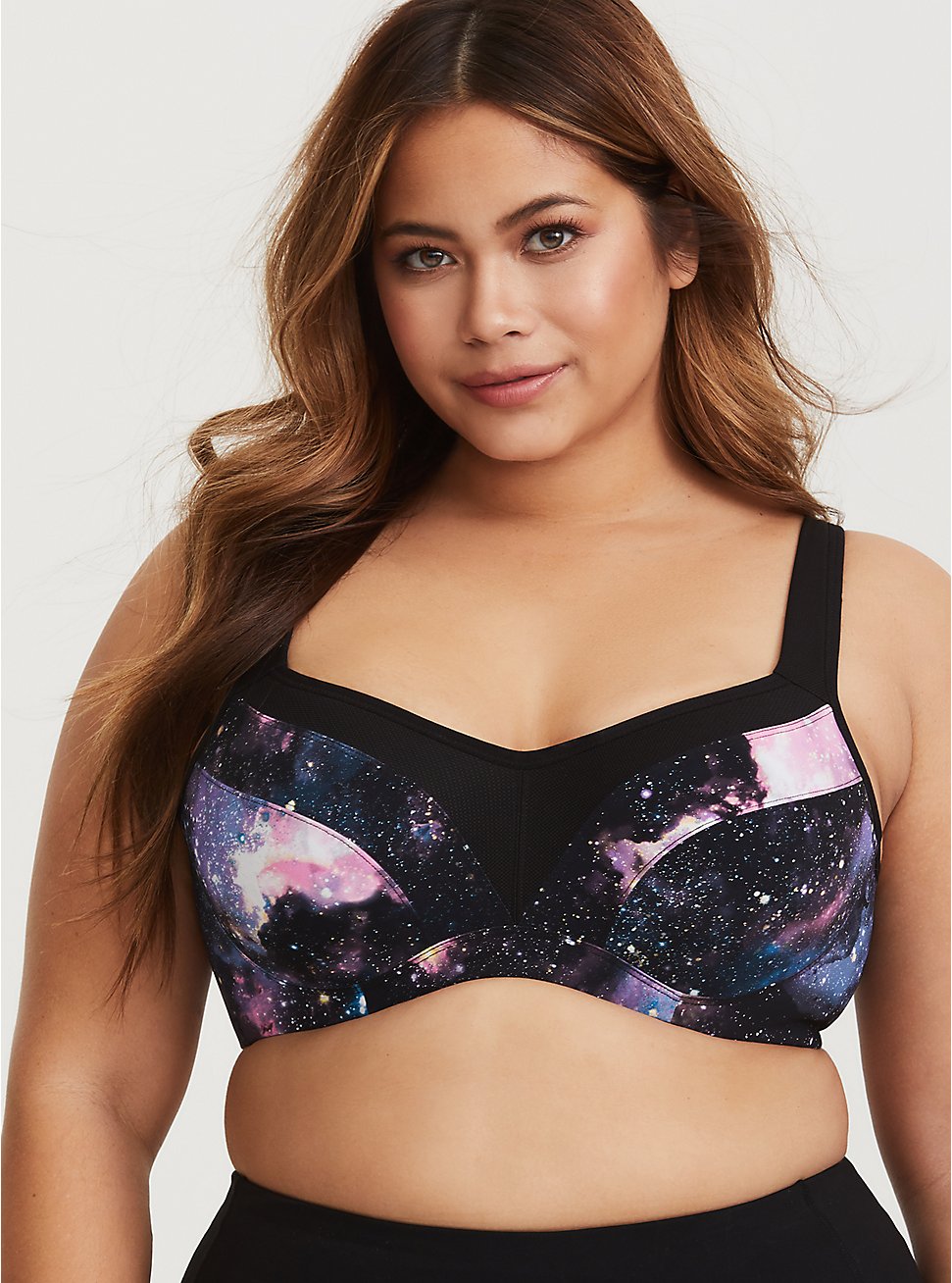 Plus Size Galaxy Print Underwire Lightly Lined Sports Bra, ANYBODY OUT THERE GALAXY, hi-res