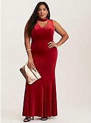 Plus Size Special Occasion Red Velvet Cutout Gown (Short Inseam Now Available), JESTER RED, alternate