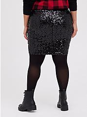 Black Sequin Stretch Mini Skirt, DEEP BLACK, alternate