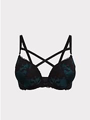 Plus Size - Plunge Push-Up Two Tone Lace Strappy Straight Back Bra 
