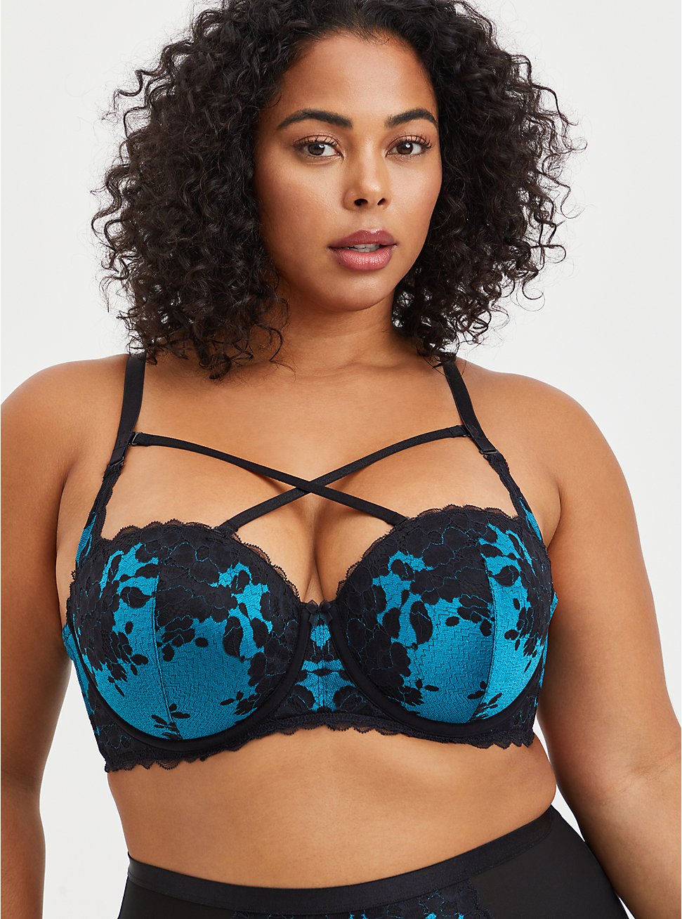 Strapless Push-Up Two Tone Lace Straight Back Bra
