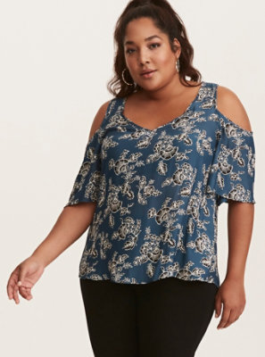 Plus Size - Floral Print Crepe V-Neck Cold Shoulder Blouse - Torrid