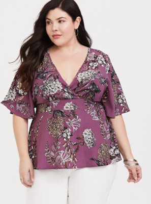 Plus Size - Floral Print Smocked Tie Back Babydoll Top - Torrid