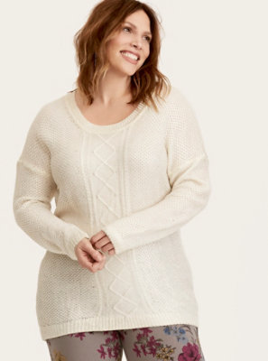 Plus Size Ivory Metallic Cable Knit Sweater Torrid