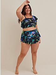 High-Rise High-Low Swim Skirt With Brief, PALMS FOREST BLACK, hi-res