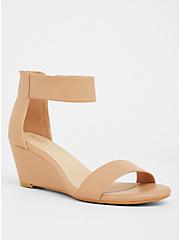 Beige Faux Leather Ankle Strap Mini Wedges (WW), NUDE, hi-res