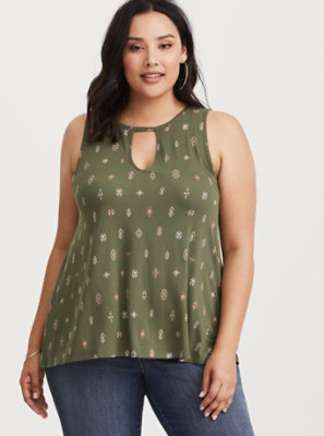 Plus Size - Super Soft Olive Double Keyhole Tank - Torrid