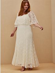 Ivory Lace Capelet Wedding Dress, CLOUD DANCER, alternate