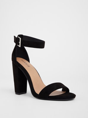 Black Faux Suede Ankle Strap Tapered 