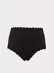 Plus Size Cotton High-Rise Cheeky Lace Trim Panty, RICH BLACK, hi-res