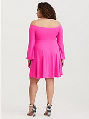 Plus Size Bright Pink Jersey Skater Mini Dress, NEON FUCHSIA, alternate