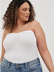 Plus Size White Ruched Foxy Tube Top, BRIGHT WHITE, hi-res