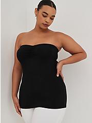 Plus Size Foxy Ruched-Front Tube Top, DEEP BLACK, alternate