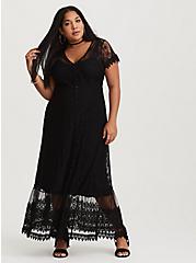 Maxi Lace Button-Front Dress, DEEP BLACK, hi-res