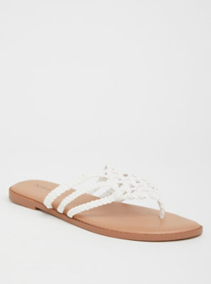 white braided flip flops