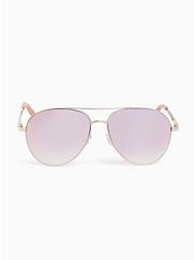 Rose Gold Reflective Aviator Sunglasses, , hi-res