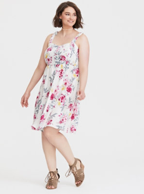 Plus Size - Ivory Floral Shoulder Tie Mini Dress - Torrid