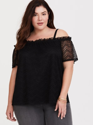 Plus Size - Black Lace Cold Shoulder Top - Torrid