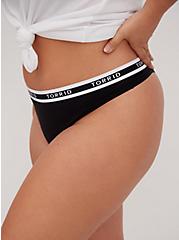 Plus Size Torrid Logo Black Cotton Thong Panty, RICH BLACK, alternate