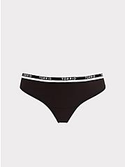 Plus Size Torrid Logo Black Cotton Thong Panty, RICH BLACK, hi-res