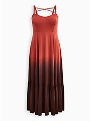 Plus Size Maxi Jersey Tiered Strappy Dress, RED DIP DYE, hi-res