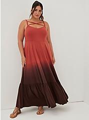 Plus Size Maxi Jersey Tiered Strappy Dress, RED DIP DYE, hi-res