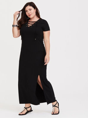 Plus Size - Black Lace-Up Jersey T-Shirt Dress - Torrid