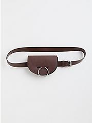 Brown Faux Leather O-Ring Belt Bag, CHOCOLATE BROWN, hi-res