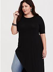 Super Soft Crew Knotted Asymmetrical Tunic Tee, DEEP BLACK, hi-res