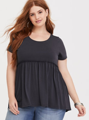 Plus Size - Dark Grey Cupro Babydoll Tee - Torrid