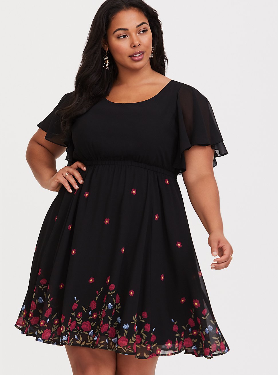 Plus Size - Black Flutter Chiffon Mini Dress - Torrid