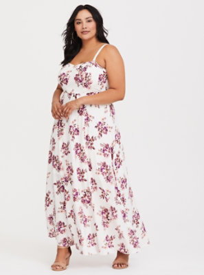 Plus Size - Ivory Floral Print Challis Maxi Dress - Torrid