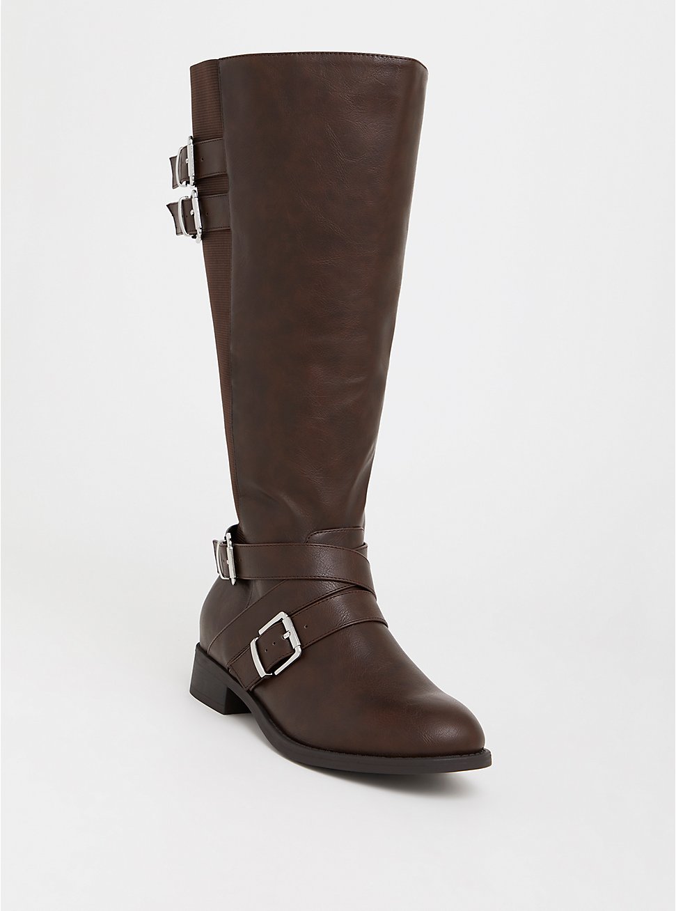 Plus Size - Brown Faux Leather Buckle Boot (Wide Width & Wide to Extra ...