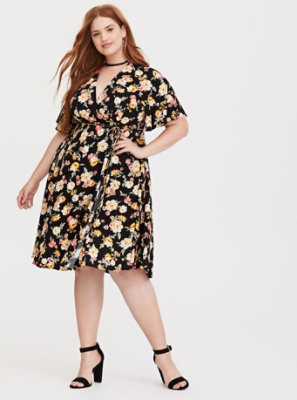 Plus Size - Black Floral Challis Midi Dress - Torrid