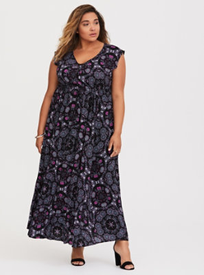 Plus Size - Black Tile Challis Maxi Dress - Torrid