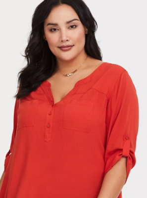 Plus Size - Harper - Orange Challis Pullover Blouse - Torrid