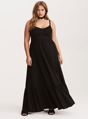 Black Jersey Shirred Hem Maxi Dress 