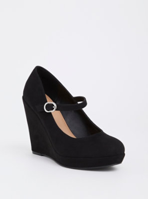 Black Faux Suede Mary Jane Wedge 