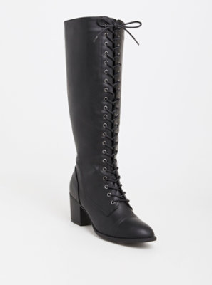 Black Lace-Up Knee Boot (WW \u0026 Wide To 