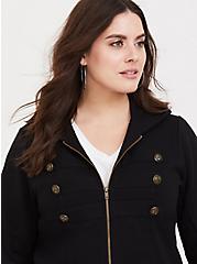 French Terry Military Hooded Jacket, BLACK, alternate