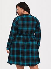 Teal Plaid Challis Shirt Dress, TWO COLOR PLAID, alternate