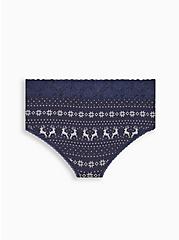Cotton Mid-Rise Cheeky Lace Trim Panty, FROSTY FAIR ISLE NAVY, alternate