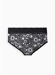 Cotton Mid-Rise Cheeky Lace Trim Panty, HEART OF GOLD BLACK, alternate