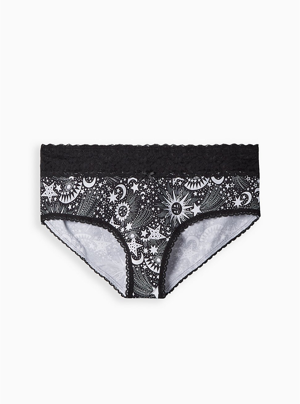 Cotton Mid-Rise Cheeky Lace Trim Panty, HEART OF GOLD BLACK, hi-res