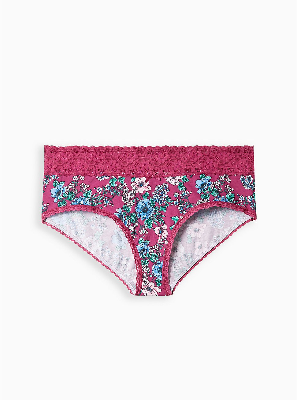 Cotton Mid-Rise Cheeky Lace Trim Panty, STAND OUT FLORAL PURPLE, hi-res