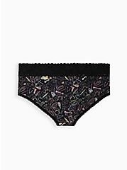 Cotton Mid-Rise Cheeky Lace Trim Panty, WITCHY BLACK, alternate