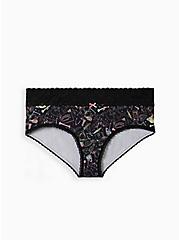 Cotton Mid-Rise Cheeky Lace Trim Panty, WITCHY BLACK, hi-res