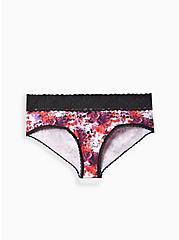 Plus Size Cotton Mid-Rise Cheeky Lace Trim Panty, WHITE WATERCOLOR SKULL, hi-res
