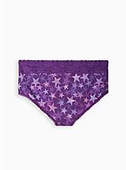 Cotton Mid-Rise Cheeky Lace Trim Panty, DOTTED STAR PURPLE, alternate